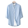 Men's three-quarter sleeve linen shirt, thin cotton and linen shirt, small collar cardigan, solid color shirt 139 Item Picture